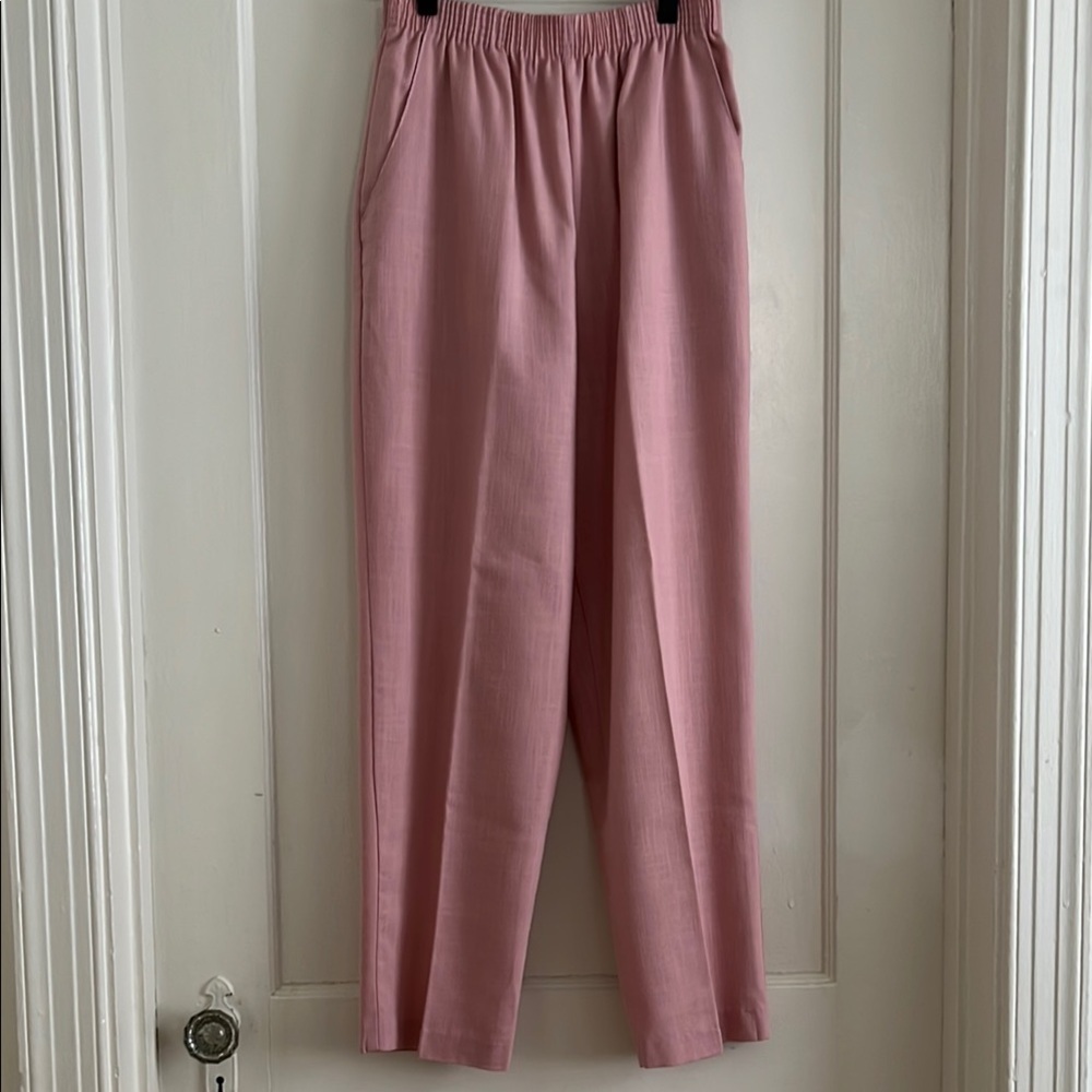 Vintage Dusty Rose Pink Elastic Waist Pleated Easy Summer Pants Trousers